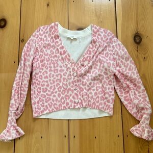 LoveShackFancy Boscom Pink Leopard Print Cardigan